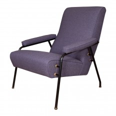 Pair of black tubular metal upholstered armchairs